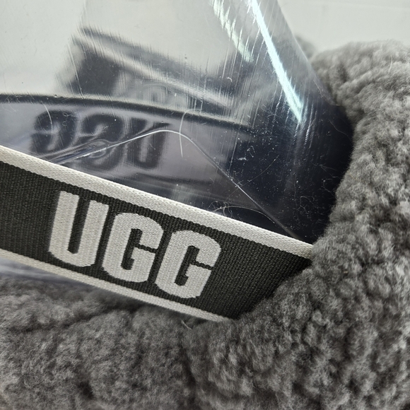 Ugg Fluff Yeah gray shearling ankle strap open toe slides - Picture 9 of 11